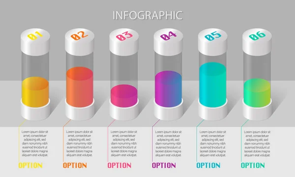 Infografía Comercial Ilustración Vectorial Con Tubos Ensayo Colores Lugar Para — Vector de stock