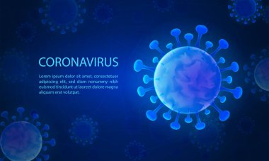 Roman Coronavirus, Covid-19, 2019-nCoV kavramı Coronavirus bakterisi ve mavi arkaplan üzerine metin için yer