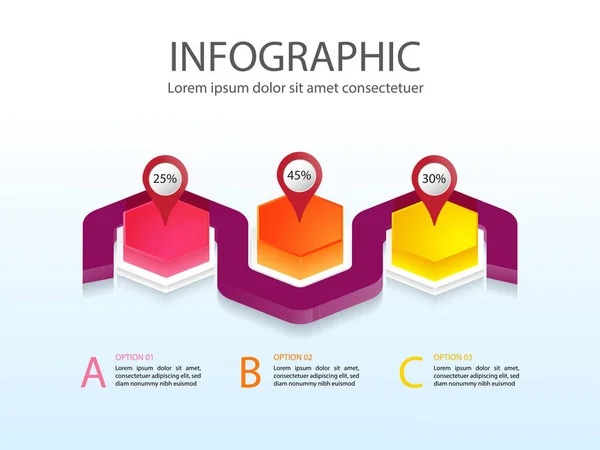 Infografías Modernas Gráficos Empresariales Ilustración Vectorial Con Hexágono Colorido Lugar — Vector de stock