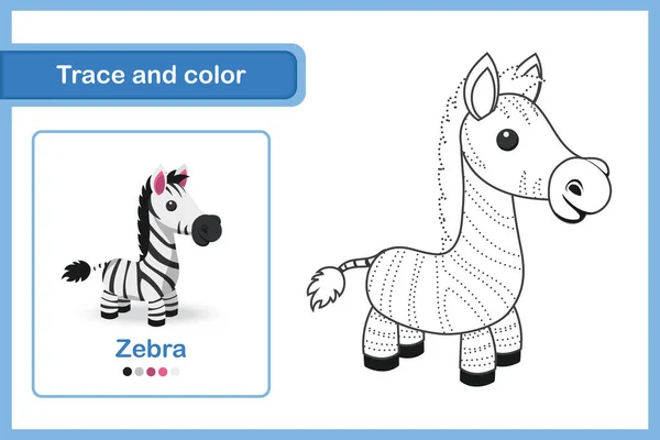 Drawing Worksheet Preschool Kids Trace Colour Zebra — Stock Vector