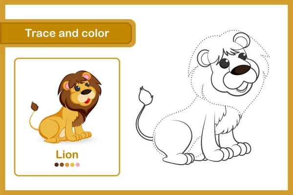 Feuille Dessin Pour Enfants Âge Préscolaire Trace Couleur Lion — Image vectorielle