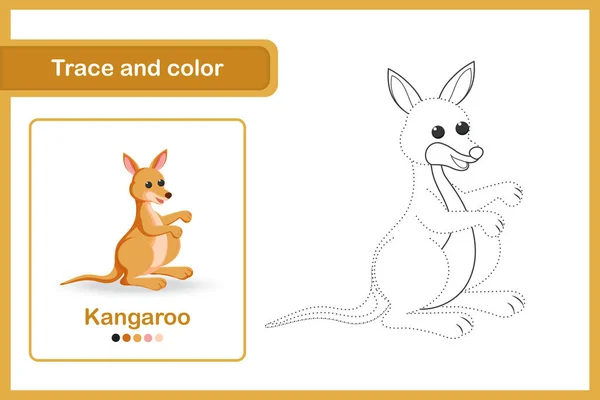 Drawing Worksheet Preschool Kids Trace Colour Kangaroo — Stock Vector