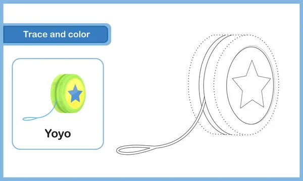 Ritning Arbetsblad För Förskolebarn Trace Och Färg Yoyo — Stock vektor
