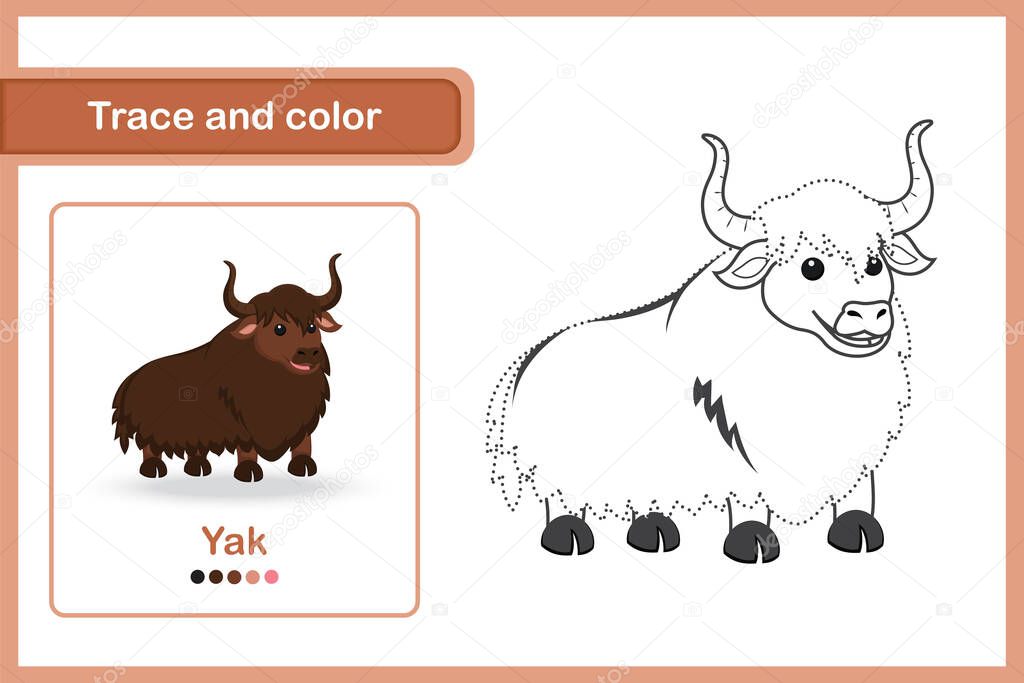 drawing worksheet for preschool kids trace and colour yak premium vector in adobe illustrator ai ai format encapsulated postscript eps eps format wdrfree
