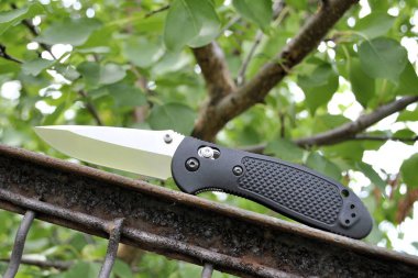 Eski katlanır ahşap saplı paslı metal bıçaklı bisküviler çaylı tatlı