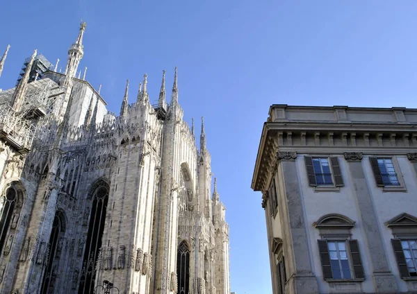 Régi Középkori Olasz Város Milánó Városi Építészet Városkép Katedrális Duomo — Stock Fotó