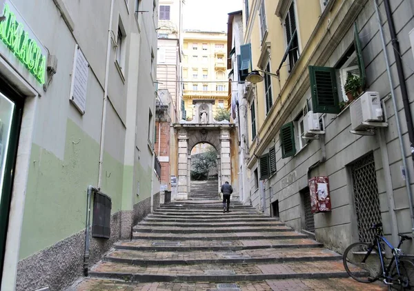 Eski Ortaçağ Talyan Kenti Genova Kentsel Mimari Şehir Manzarası Tarihi — Stok fotoğraf
