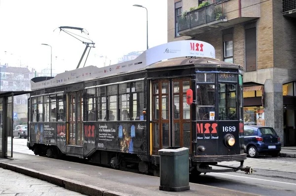 Milan Vieille Ville Italienne Rare Historique Tram Paysage Urbain Fond — Photo
