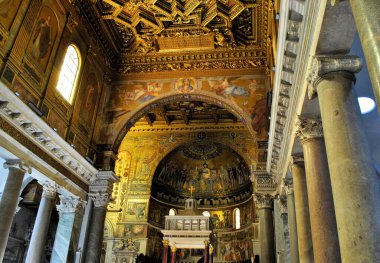 Roma İtalya kilisesi, antik ortaçağ anıtı, eski mimari arka plan.