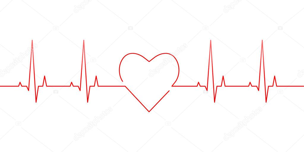 Red heartbeat and heart rate line concept isolated on white background. Vector illustration.