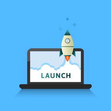 Roket ve fırlatma konsepti. Düz tasarımda vektör illüstrasyonu. 