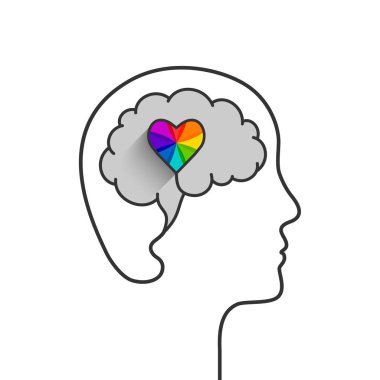 Renkli kalple insan kafası ve beyin silueti kavramı