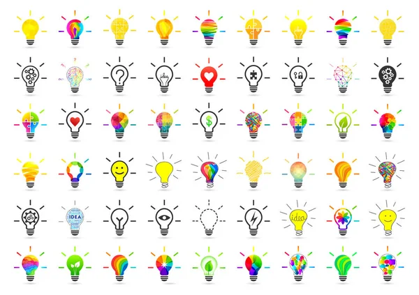 Big Set Lightbulbs Bulb Collection Many Different Concept Made Various — Stock Vector