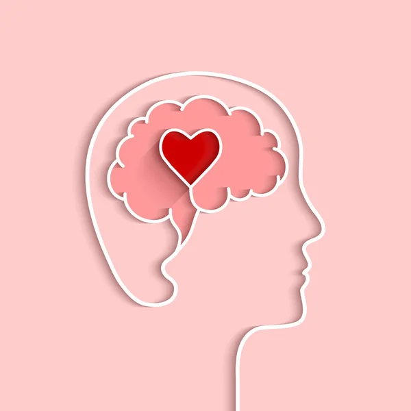 Esbozo Cabeza Cerebro Con Concepto Corazón Ilustración Vectorial Diseño Plano — Vector de stock