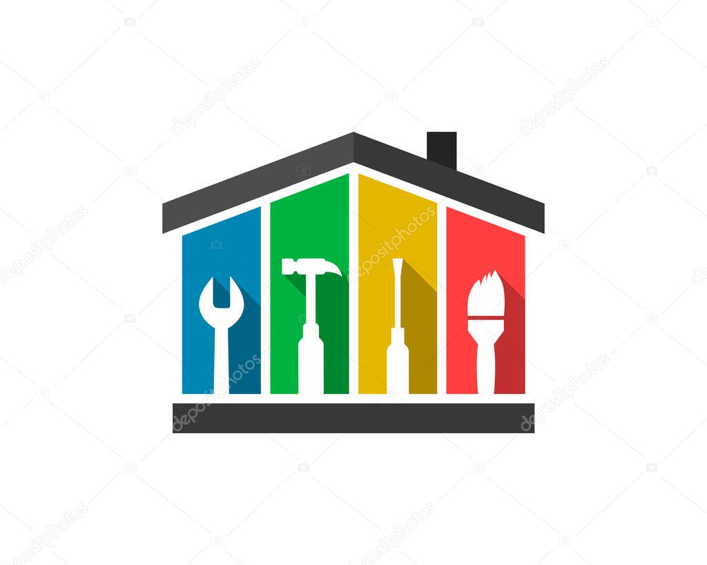 Facility management concept with house and tools in flat design