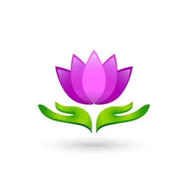 Nilüfer çiçeği tutan yaprak konsepti gibi eller