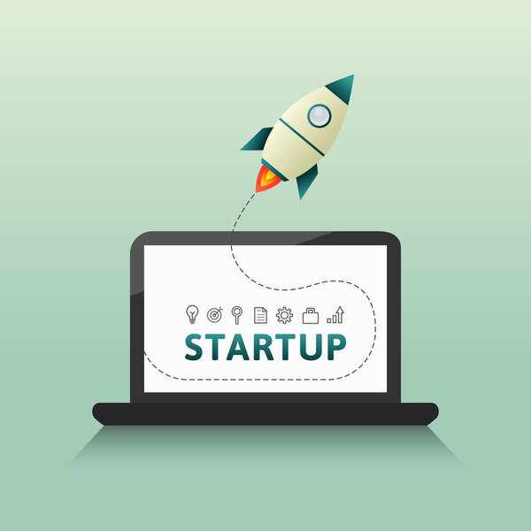 Концепция запуска с ракетами, компьютерами и связанными с ними значками тонкой линии. Векторная иллюстрация в плоской конструкции
.