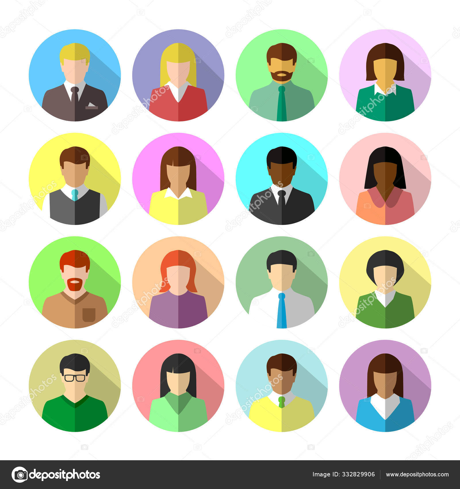 vector linear flat people faces icon set. Social media avatar