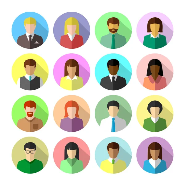 Conjunto Iconos Gente Negocios Diversa Diseño Plano Colorido Avatar Forma — Vector de stock