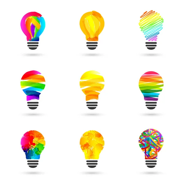 Lightbulb Made Paint Paintbrush Splatter Set Made Various Design Style — Stock Vector