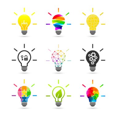 Ampul konsepti. Çeşitli tasarım ve stilden oluşan bir set.