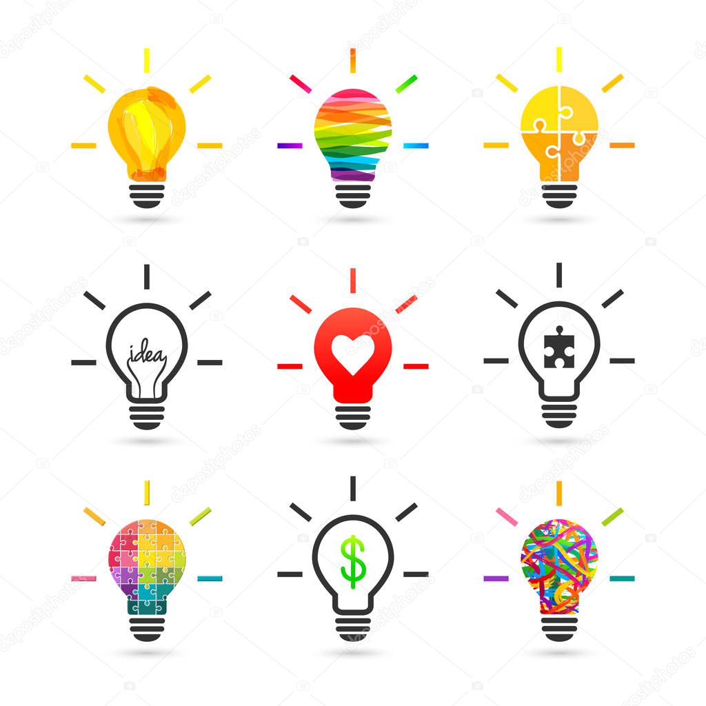 Light bulb concept. Set made of various design and style.