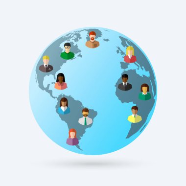 Dünyanın çeşitli yerlerindeki insanlar. Dünya ve nüfus kavramı.