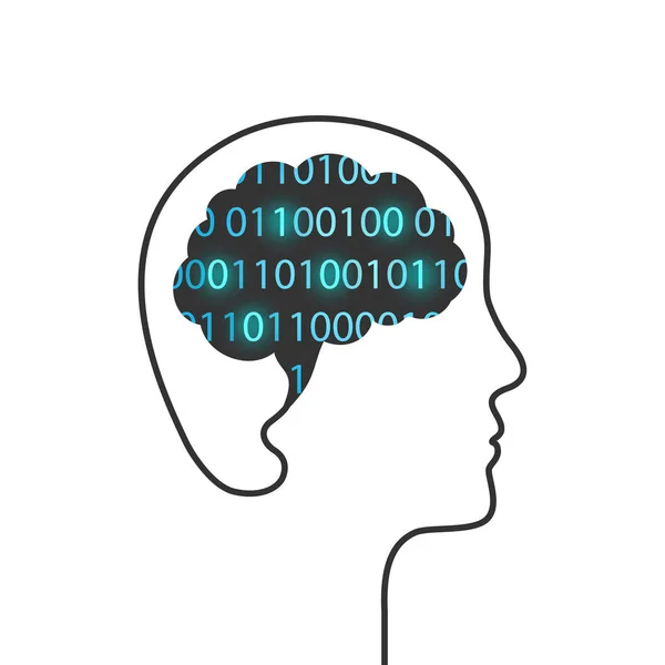 Hersenen Binaire Code Als Concept Van Kunstmatige Intelligentie Gloeiende Computercode — Stockvector