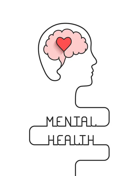 Menselijk Hoofd Hersenen Met Hartcontouren Als Geestelijke Gezondheid Emotioneel Welzijn — Stockvector