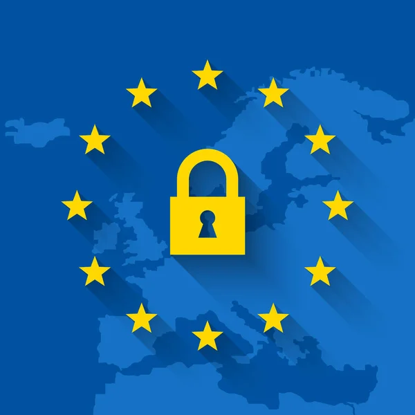 Concepto Reglamento General Protección Datos Con Símbolo Bloqueo Mapa Europa — Archivo Imágenes Vectoriales