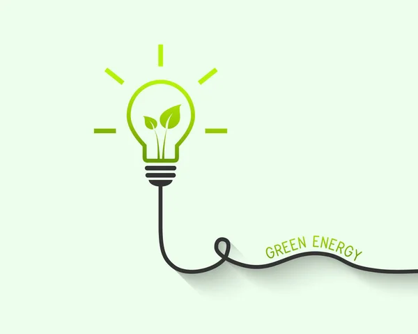 具有灯泡和叶子的绿色能源概念 — 图库矢量图片