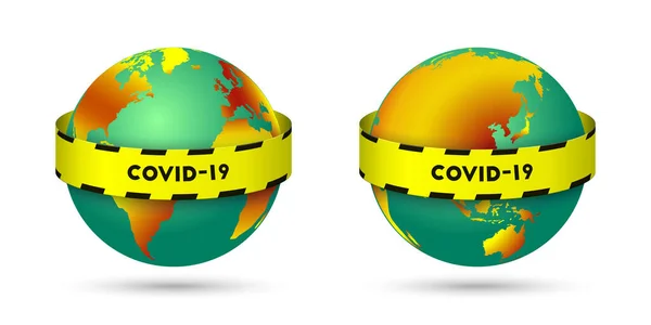 Covid Koronavirüs Küresel Pandemik Konsept Olarak Sarı Siyah Barikat Bandı — Stok Vektör
