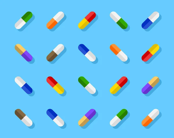 Değişik Renkli Haplar Kapsüller Estetik Çeşitlilik Farklı Renklerde Tıbbın Eğlenceli — Stok Vektör