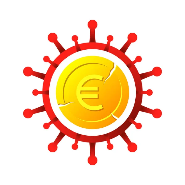 Euro Münze Geknackt Und Coronavirus Konzept Finanzkrise Rezession Oder Aktienverlustkonzept — Stockvektor