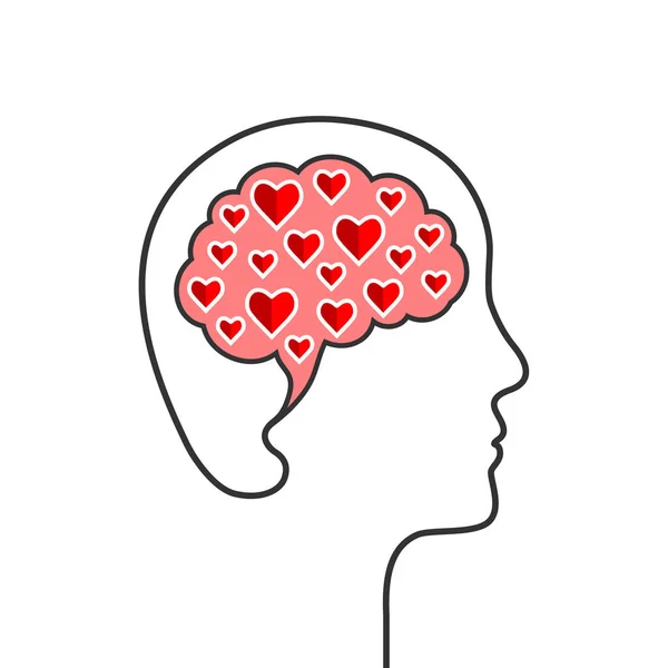 Profile Brain Outline Red Heart Shapes — Stock Vector