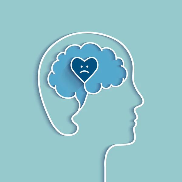 Κεφάλι Και Εγκέφαλος Σκιαγραφούν Λυπημένη Καρδιά Θλίψη Κατάθλιψη Αίσθημα Κατάθλιψης — Διανυσματικό Αρχείο