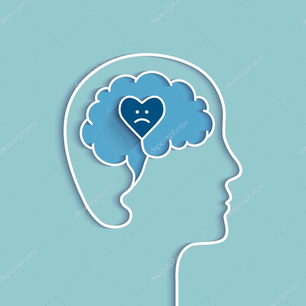 Cabeza Cerebro Delineados Con Corazón Triste Tristeza Depresión Sensación  Depresión Vector de stock por ©LvNL 361374892, image size:1024x1024