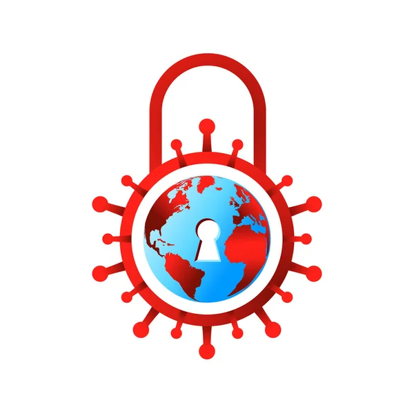 Lock Virus Planet Earth Lockdown Concept Quarantine Restrictions Globe Because — Stock Vector