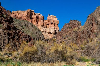 Kazakistan 'ın ulusal, doğal parkındaki Charyn Nehri Kanyonu.