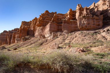 Kazakistan 'ın ulusal, doğal parkındaki Charyn Nehri Kanyonu.