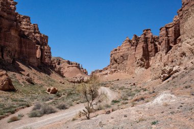 Kazakistan 'ın ulusal, doğal parkındaki Charyn Nehri Kanyonu.