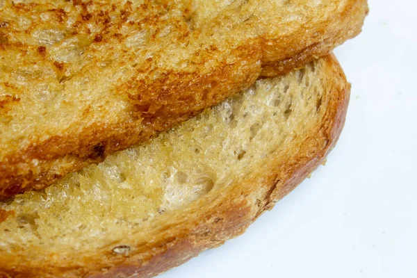Vista de fatias de pão torradas com manteiga . — Fotografia de Stock