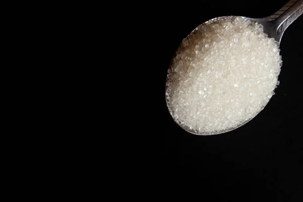 Azúcar Caña Blanca Granulada Una Cuchara Azúcar Caña Sobre Fondo —  Fotos de Stock