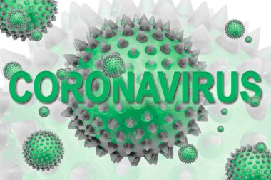 Yazıt CORONAVIRUS. COVID-19, şiddetli akut solunum sendromunun (SARS-CoV-2) yol açtığı bulaşıcı bir hastalıktır. Küçük ve büyük soyut yeşil virüs MERS-Cov modelleri