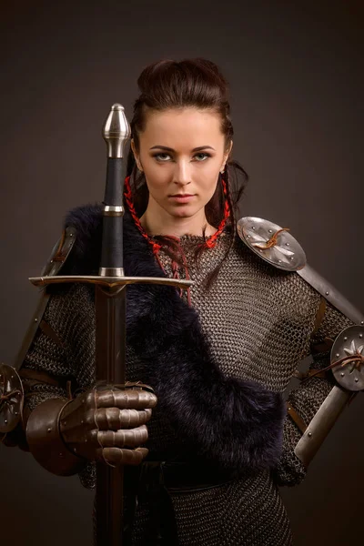 Medieval girl knight — Stock Photo, Image