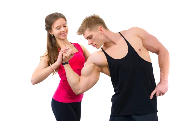 Sports guy and girl isolated on white background Stock Photo