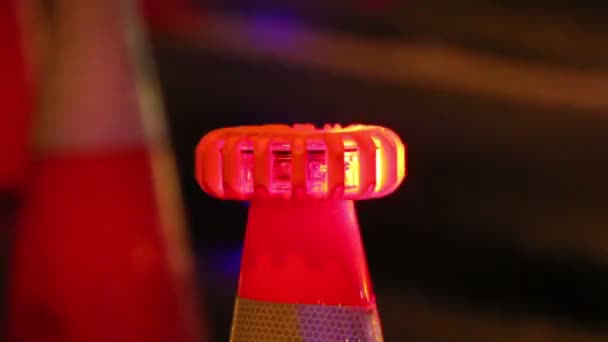 Orange Traffic Cones Lit Flashing Police Scanner Audio — Stock Video