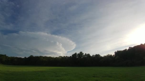 Extreme Wide Pan Shot Cumulonimbus Incus Cloud Seen Field — Stockvideo