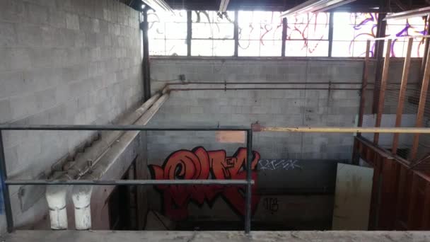 Weird Room Graffiti Concrete Structure Daytime — Stock Video