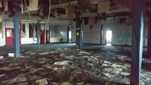 Ceiling Peeled Demolished Water Damage Empty Building — Stock Video